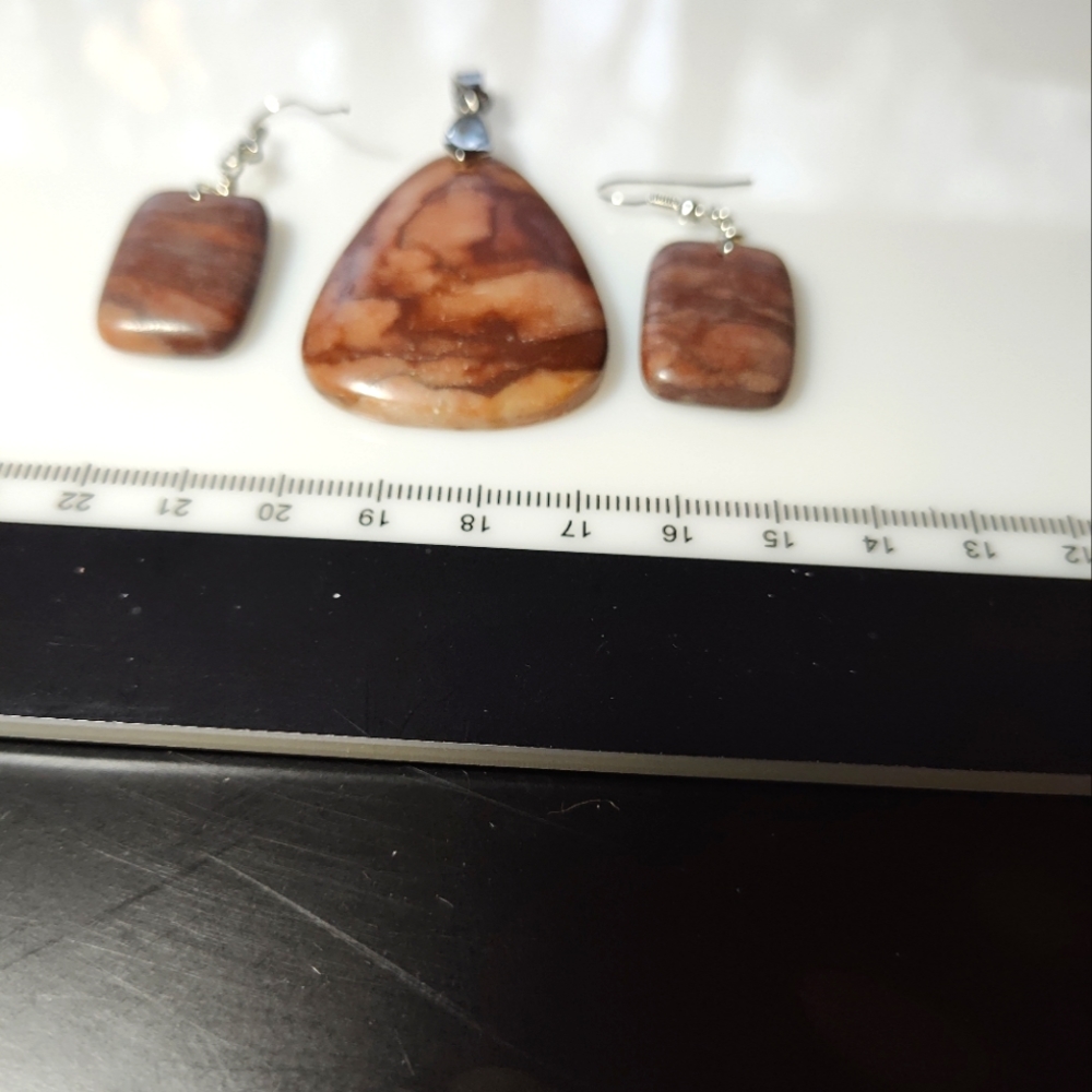 Brown Zebra Stone Pendant and earrings